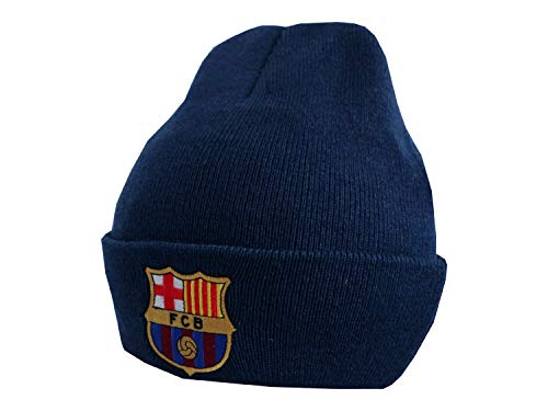 FCB FC Barcelona - Gorro básico Oficial de Punto - con el Escudo del Club - Azul