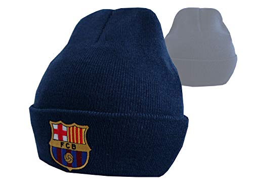FCB FC Barcelona - Gorro básico Oficial de Punto - con el Escudo del Club - Azul