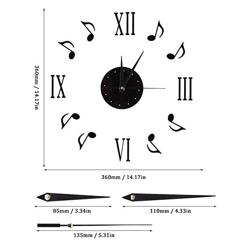 Fdit Socialme-EU Relojes de Pared Etiqueta Nota Musical Notas de Música Números 3D Romanos Disco de Vinilo Diseño de Interiores Decoración Moderna para Casa