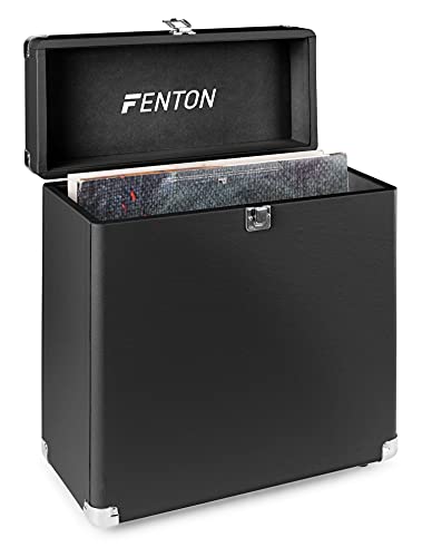 FENTON RC30 - Maleta para Discos de Vinilo - Negro, 34,5 x 16,5 x 38 cm, bisagras de Metal, Asas integradas, construcción Muy Resistente, Ideal para DJ