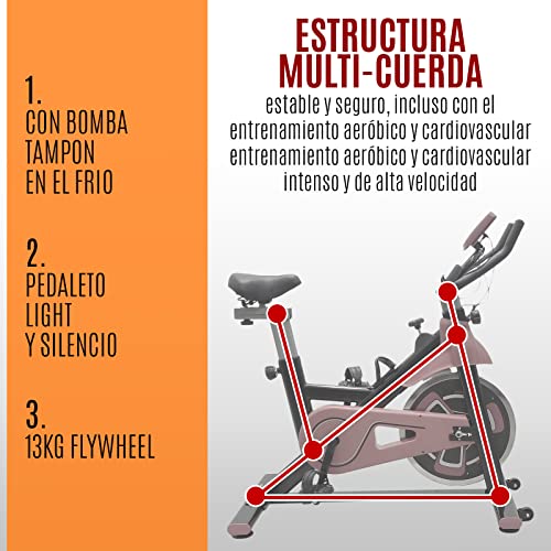 FFitness Indoor Spinning Bike Cycling Bicicleta para entrenamiento en casa con almohadilla de fieltro, cardio y volante, rojo, 13 kg