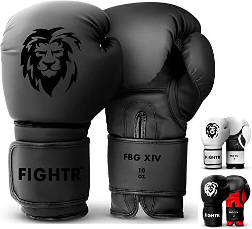 FIGHTR Guantes de Boxeo, Ideales para Estabilidad y Fuerza de Impacto, Guantes para Boxeo, MMA, Muay Thai, Kickboxing y Artes Marciales, Incluye Bolsa de Transporte (All Black, 12 oz)