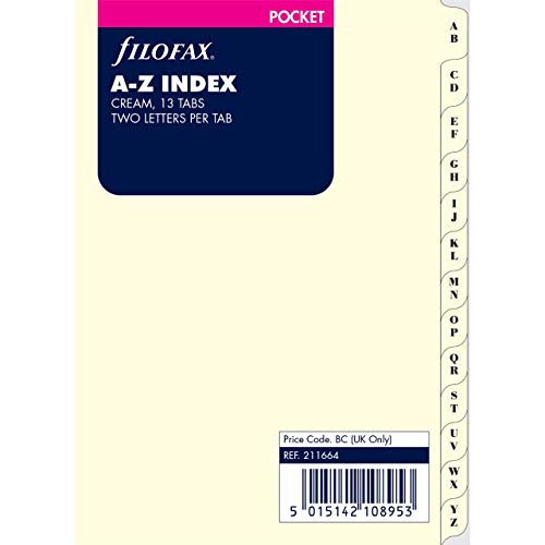 Filofax Pocket - Recambio para agenda de anillas, agenda telefónica, pestañas A - Z (2 letras por pestaña), color crema