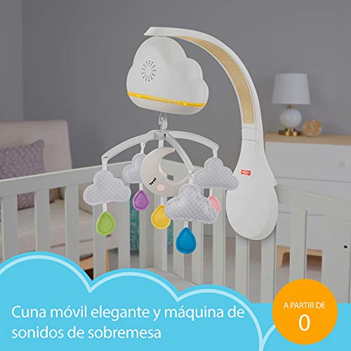 Fisher-Price Móvil y Proyector Nubes Relajantes, juguete de cuna proyector para el sueño y descanso de bebés (Mattel GRP99)