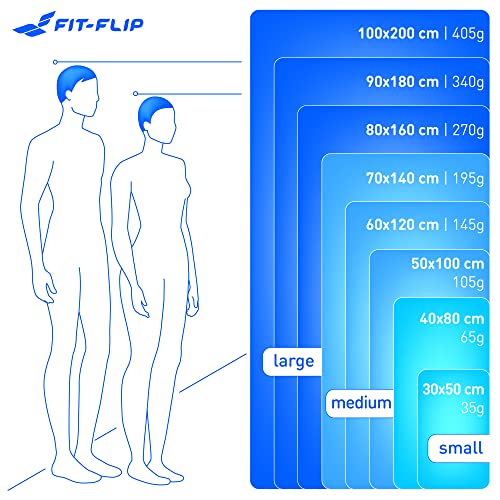 Fit-Flip Toalla Microfibra – en 11 Colores, 8 tamaños – compacta, Ultraligera y de Secado rápido – Toallas Gimnasio – Toalla Gym, Toalla Viaje y Toalla Piscina (50x100cm Azul + Bolsa)