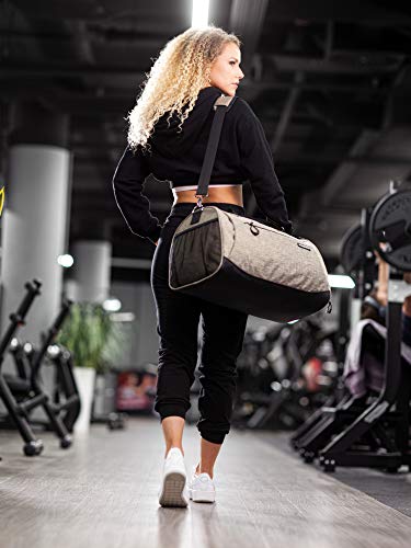 Fitgriff® Bolsa Deporte Fitness - Hombre y Mujer - Bolsa de Viaje - Macuto con Zapato y Compartimento Húmedo - de Gimnasio, Gym (Sand, Medium)