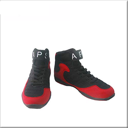 FJJLOVE Zapatos De Lucha Libre, Ligeros Transpirables Boxeo/Botas De Lucha Suela De Goma Entrenamiento Zapatillas Deportivas para Hombres Mujeres Niños Niños Adolescentes,Rojo,42