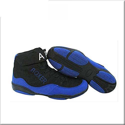 FJJLOVE Zapatos De Lucha Libre, Ligeros Transpirables Boxeo/Botas De Lucha Suela De Goma Entrenamiento Zapatillas Deportivas para Hombres Mujeres Niños Niños Adolescentes,Azul,42