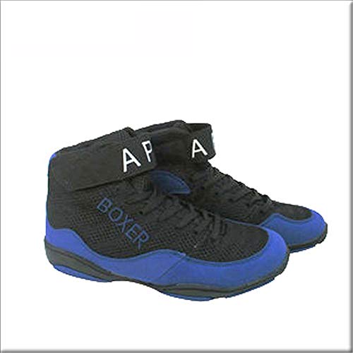 FJJLOVE Zapatos De Lucha Libre, Ligeros Transpirables Boxeo/Botas De Lucha Suela De Goma Entrenamiento Zapatillas Deportivas para Hombres Mujeres Niños Niños Adolescentes,Azul,42