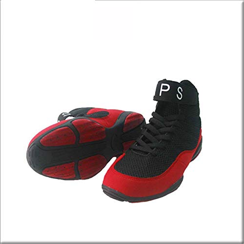 FJJLOVE Zapatos De Lucha Libre, Ligeros Transpirables Boxeo/Botas De Lucha Suela De Goma Entrenamiento Zapatillas Deportivas para Hombres Mujeres Niños Niños Adolescentes,Rojo,42