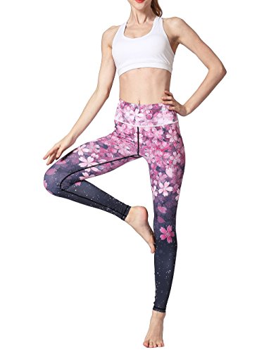 FLYILY Mallas Deportivas Mujer Pantalones impreso Leggings Deportes para Running Yoga Fitness Gym(2-Cherry,L)