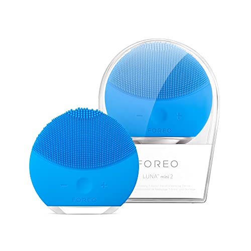 FOREO LUNA mini 2 Aquamarine cepillo de limpieza facial para todo tipo de pieles, cabezal de 3 zonas, ultra higiénico, 8 intensidades, 300 usos por carga, impermeable, 2 años de garantía