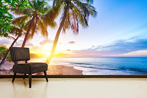 Fotomural Vinilo Pared Playa Amanecer | Fotomural para Paredes | Mural | Vinilo Decorativo | Varias Medidas 150 x 100 cm | Decoración comedores, Salones, Habitaciones.