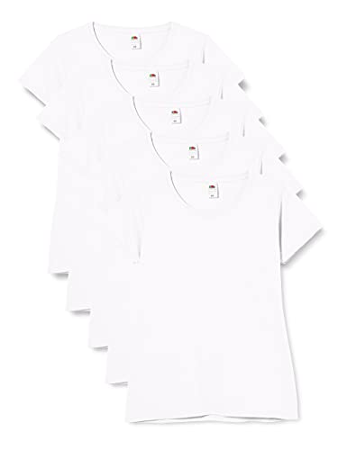 Fruit of the Loom Paquete de 5 Camisetas Valueweight, Blanco (White 30), XL (Pack de 5) para Mujer