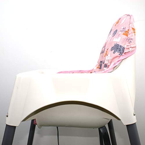 Fundas de asiento de algodón para silla alta por ZARPMA, superficie de algodón y acolchado de algodón, patrón bosque, plegable para silla de bebé, cojín de silla infantil IKEA (bosque rosa)