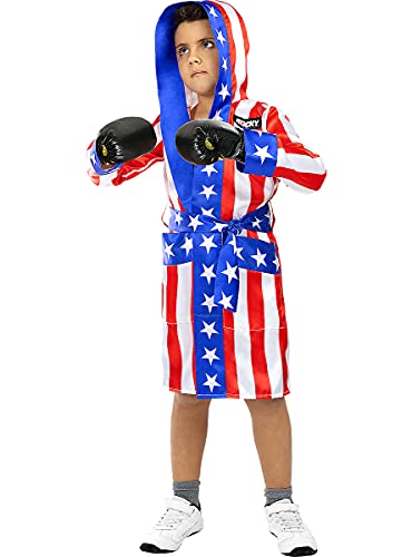 Funidelia | Bata de Rocky Balboa para niño ▶ Boxeo, Profesiones - Disfraz para niños y divertidos accesorios para Fiestas, Carnaval y Halloween - Talla 7-9 años - Azul