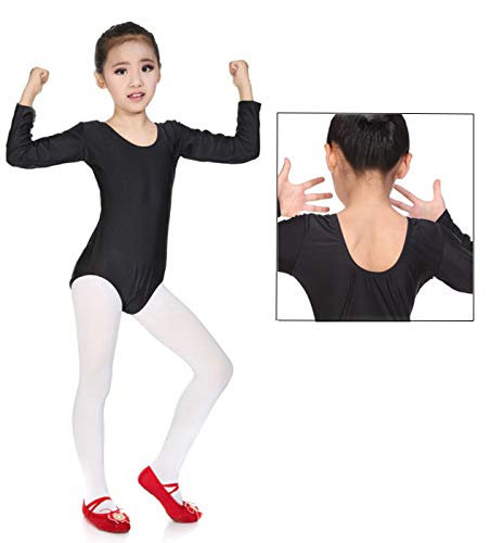 furein Maillot de Danza Ballet Gimnasia Leotardo Body Clásico Elástico para Niña de Manga Larga Cuello Redondo (10 años, Negro)