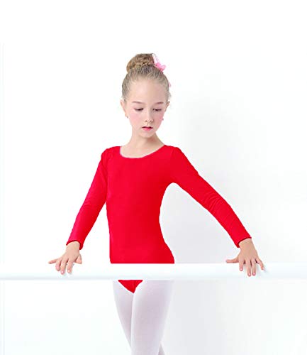 furein Maillot de Danza Ballet Gimnasia Leotardo Body Clásico Elástico para Niña de Manga Larga Cuello Redondo (6 años, Rojo)