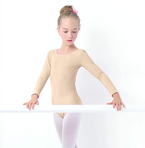 furein Maillot de Danza Ballet Gimnasia Leotardo Body Clásico Elástico para Niña de Manga Larga Cuello Redondo (8 años, Carne)