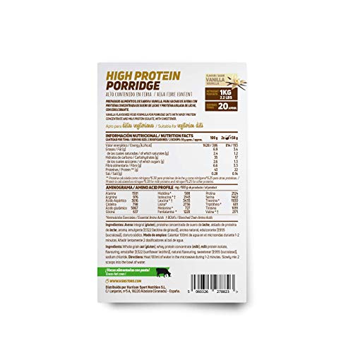 Gachas de Avena Proteicas de HSN | Sabor Vainilla 1 Kg = 20 Tomas | Porridge Proteico de Avena Integral y Proteína de Suero | Fácil y Rápido de Preparar | Bajo en Azúcar | Apto Vegetariano