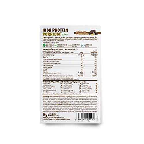 Gachas de Avena Proteicas Veganas de HSN | Sabor Chocolate - Cacahuete 1 Kg = 20 Tomas de Porridge Proteico de Avena Integral y Proteína de Guisante y Arroz | Fácil y Rápido de Preparar
