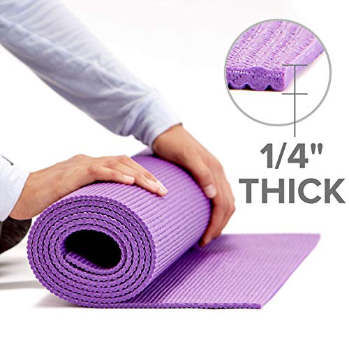 Gaiam Essentials Premium - Esterilla de yoga con soporte para esterilla de yoga, color morado, 72 pulgadas de largo x 24 pulgadas de ancho x 1/4 pulgadas de grosor