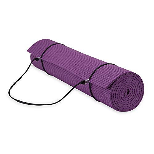 Gaiam Essentials Premium - Esterilla de yoga con soporte para esterilla de yoga, color morado, 72 pulgadas de largo x 24 pulgadas de ancho x 1/4 pulgadas de grosor