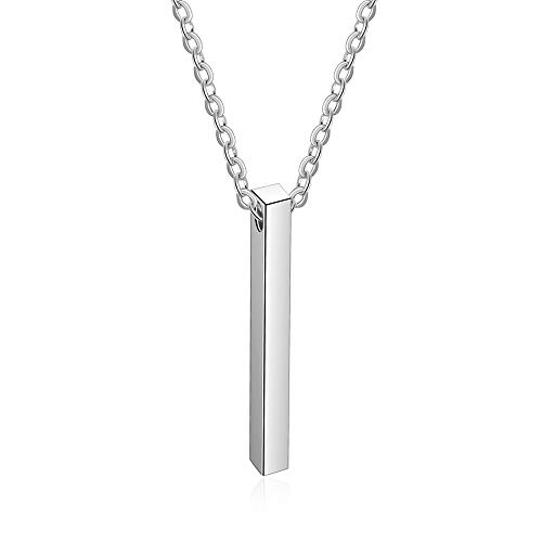 Gaosh Collar personalizado Collar con nombre de cadena para mujer Collar de acero inoxidable con barra Colgante Regalo para aniversario Aniversario (Silver)