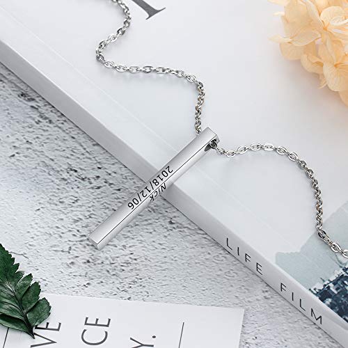 Gaosh Collar personalizado Collar con nombre de cadena para mujer Collar de acero inoxidable con barra Colgante Regalo para aniversario Aniversario (Silver)