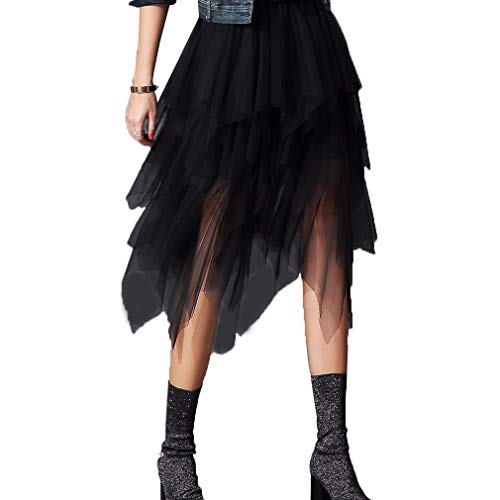 Geagodelia Falda de mujer elegante, de tul irregular, de invierno, para niña, de encaje, multicolor Negro Talla única