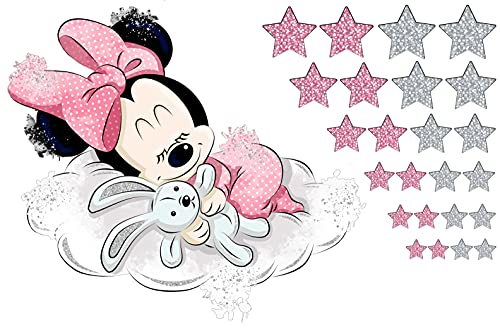 Genérico Vinilo Decorativo Infantil Mickey y Minnie Mouse Bebe Nube Estrellas – Varias Medidas – Autoadhesivo de fácil colocación – Habitación Infantil (Rosa, 120)