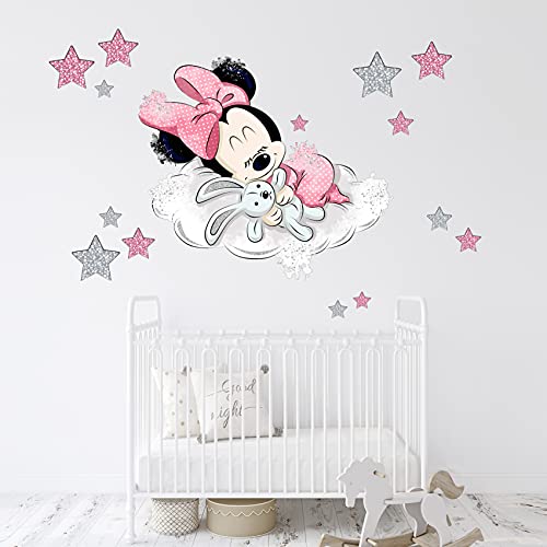 Genérico Vinilo Decorativo Infantil Mickey y Minnie Mouse Bebe Nube Estrellas – Varias Medidas – Autoadhesivo de fácil colocación – Habitación Infantil (Rosa, 120)