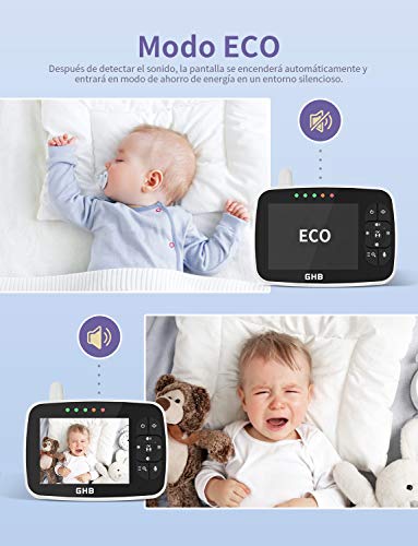 GHB Vigilabebés Inalambrico Bebé Monitor Inteligente con LCD 3.5 Pulgadas