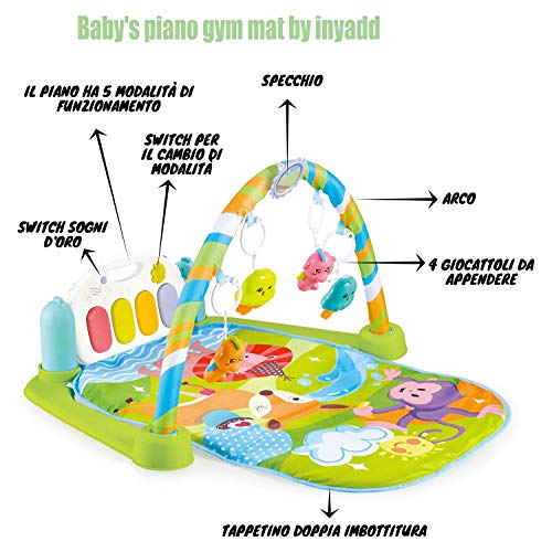Gimnasio de bebé, multifunción, 5 en 1, piano para bebés y niños de 3 meses + 4 niveles de juego, gimnasio, música, sonidos, luces, suave alfombrilla fácilmente lavable (arco iris)