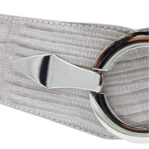 Glamexx24 Cinturón elástico para mujer, 6 cm de ancho, con anillo plateado., Serpiente gris.,