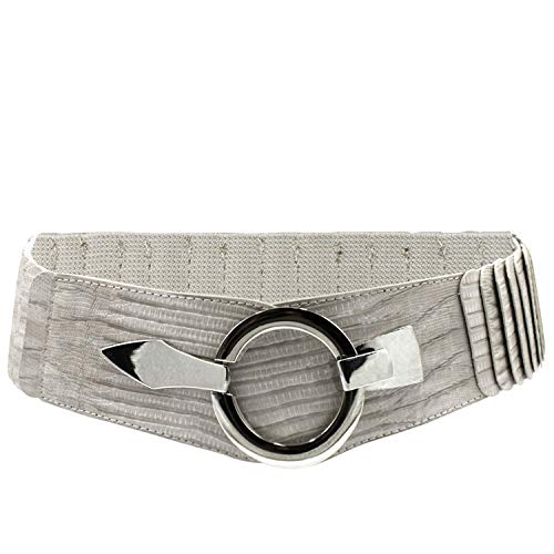Glamexx24 Cinturón elástico para mujer, 6 cm de ancho, con anillo plateado., Serpiente gris.,