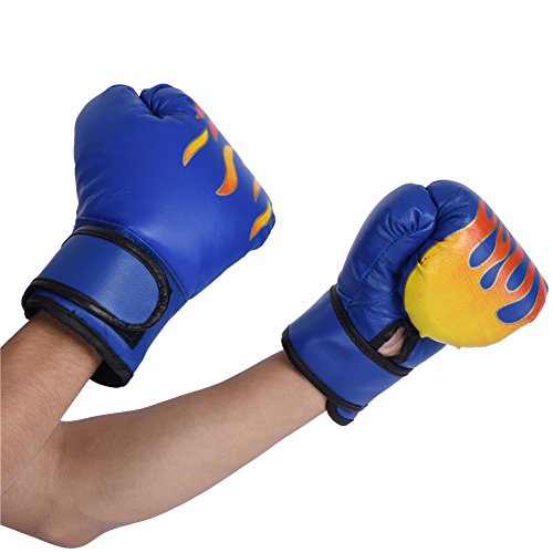 GLOGLOW 3 colores PU niños guantes de boxeo niños dibujos animados MMA Sparring guantes de entrenamiento Muay Thai Sparring guantes de entrenamiento (azul)