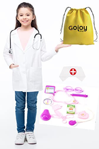 Gojoy shop- Disfraz de Bata Enfermera para Niño y Niñas Carnaval Halloween Navidad (Contiene Bata, Gorro y Accesorios y Mochila de Cuerdas.4 Tallas Diferentes) (5-6 años)