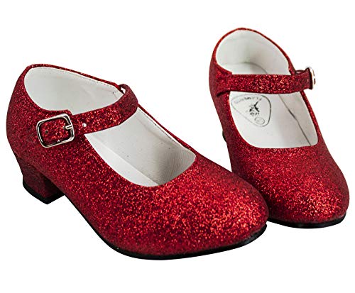 Gojoy shop- Zapato con Tacón de Danza Baile Flamenco o Sevillanas para Niña y Mujer,Contiene : Zapato con Tacón y Mochila de Cuerdas. 5 Colores Disponibles (P-Rojo, 35)