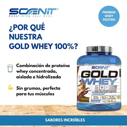 Gold Whey 100% | 100% whey protein, proteinas whey para el desarrollo muscular | Proteinas para masa muscular con aminoácidos | Whey protein + proteinas whey isolate + hidrolizado | 2 kg (Fresa)