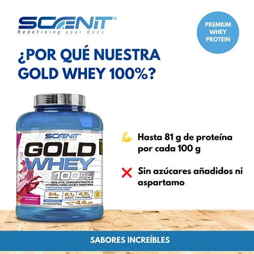 Gold Whey 100% | 100% whey protein, proteinas whey para el desarrollo muscular | Proteinas para masa muscular con aminoácidos | Whey protein + proteinas whey isolate + hidrolizado | 2 kg (Fresa)