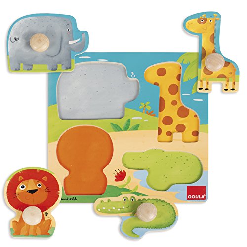 Goula - Puzzle animales selva, Encajable de madera para niños a partir de 1 año