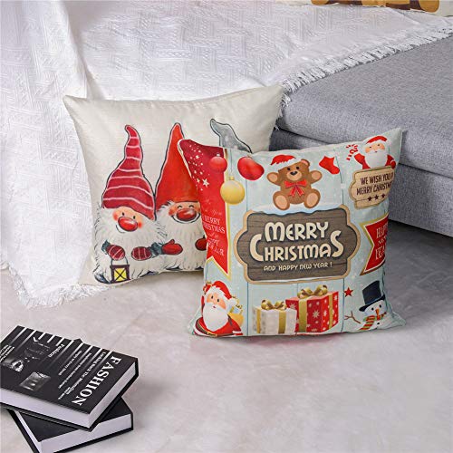 Gspirit Feliz Navidad 4 Pack Encantador Papá Noel Alce Algodón Lino Throw Pillow Case Funda de Almohada para Cojín 45x45 cm