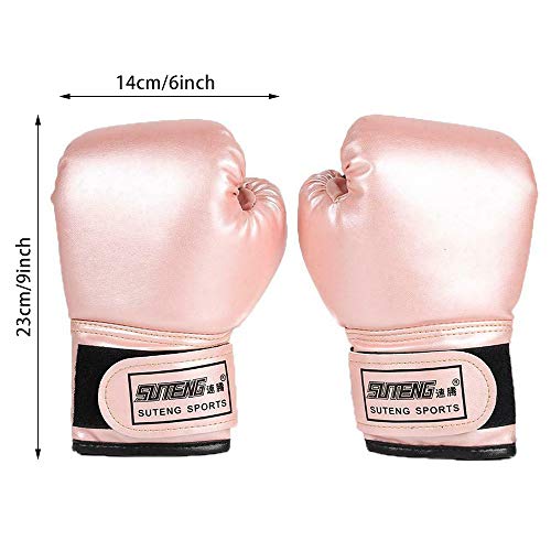 Guantes de boxeo para niños, Muay Thai, guantes de boxeo rellenos con esponja comprimida para luchar contra el boxeo para niños de 5 a 12 años, color rosa