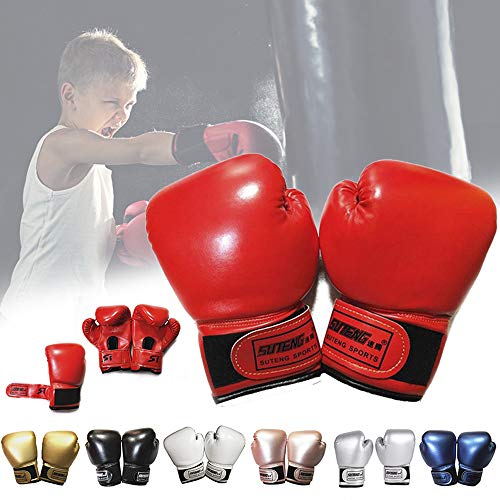 Guantes de boxeo para niños, Muay Thai, guantes de boxeo rellenos con esponja comprimida para luchar contra el boxeo para niños de 5 a 12 años, color rosa