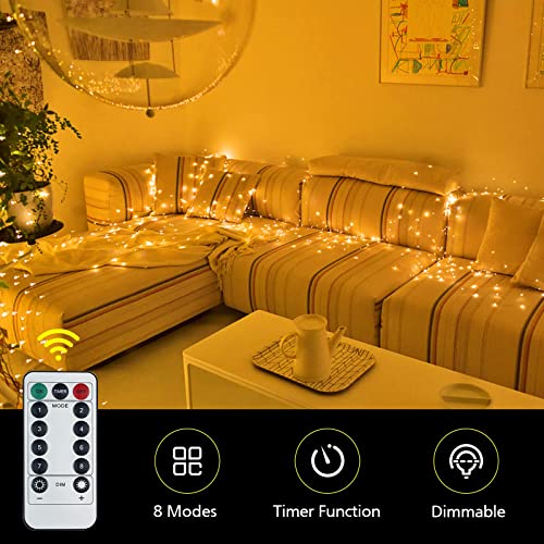 Guirnalda Luces LED, SLAMOS Cadena de Luces 15M/150 LED, IP65 Impermeable Luces de Hadas Interior y Exterior, Luces Navidad USB de Cálida Amarilla para Decoración Bodas Fiesta de Navidad
