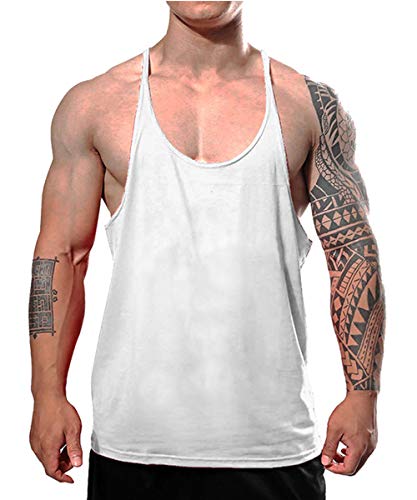 GYMAPE Mens Gym Stringer Singlet Elástico Bodybuilding Workout Tank Top Algodón Puro Size S