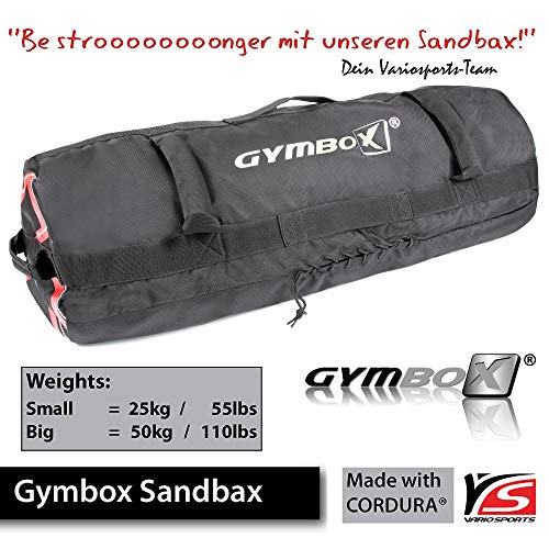 GYMBOX® Bolsa de Arena/Saco Búlgaro/Sandbag/Bolso de Peso/Fitness Bag/Power Bag | Entrenamiento Muscular/Funcional/de Pesas | Puede Estar llenado con Arena | Negro, 25 kg | vacío