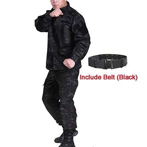 H mundo compra hombres táctico BDU Chaqueta de uniforme de combate Camisa y pantalones traje para ejército militar Airsoft Paintball caza juego de guerra de camuflaje negro MCBK, MCBK