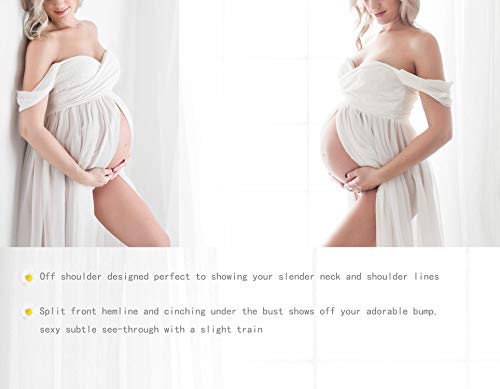 H1ING Vestido de premamá de gasa para fotografía con hombros descubiertos, vestido largo de embarazo para sesión de fotos